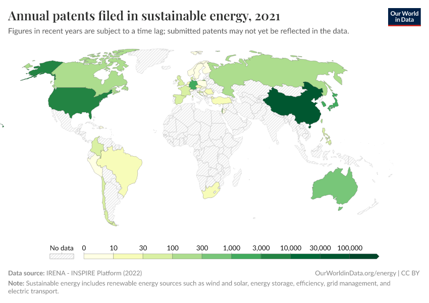A thumbnail of the "Annual patents filed in sustainable energy" chart